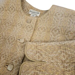 Pendleton Vintage Crop Jacket‎ Blazer Tan Cream Ikat Virgin Wool Lined Size 12